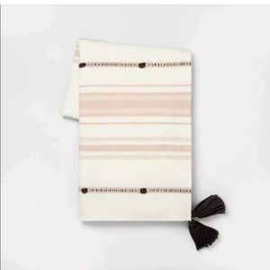 Hearth & Hand Stripe Poms Throw Blanket Dusty Pink